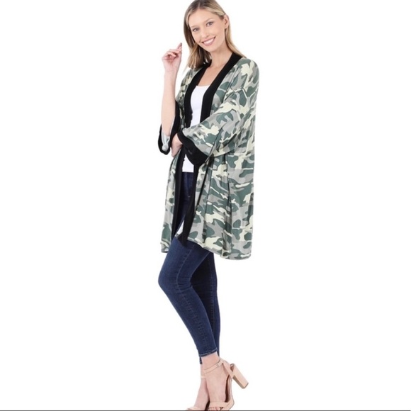 New! Soft Fabulous Green Camouflage Cardigan Open Front Kimono - Picture 5 of 8